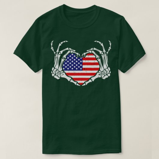 Love Skeleton Hand Heart US American Flag Independ T-shirt (Design voorkant)