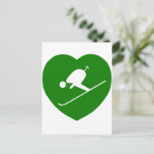 Love Skiing Green Heart Briefkaart (Staand voorkant)