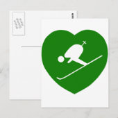 Love Skiing Green Heart Briefkaart (Voorkant / Achterkant)