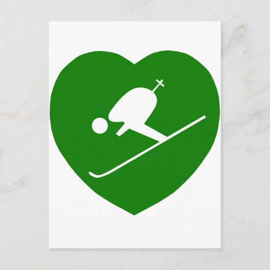 Love Skiing Green Heart Briefkaart (Voorkant)