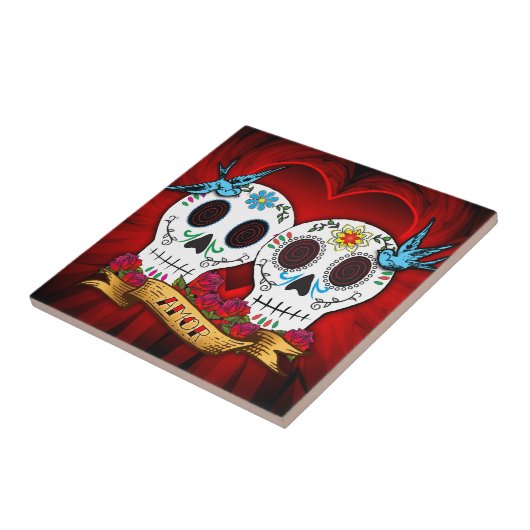 Love Skulls and Bluebird Tile Tegeltje (Zijkant)