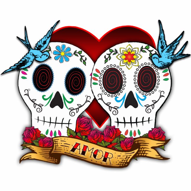 Love Skulls Sculpture/Cake Topper Staand Fotobeeldje (Voorkant)