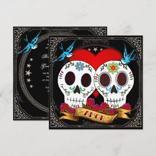 Love Skulls Square uitnodiging (Voorkant / Achterkant)