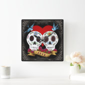 Love Skulls Square Wall Clock Vierkante Klok (Huis)