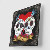 Love Skulls Square Wall Clock Vierkante Klok (Hoek)