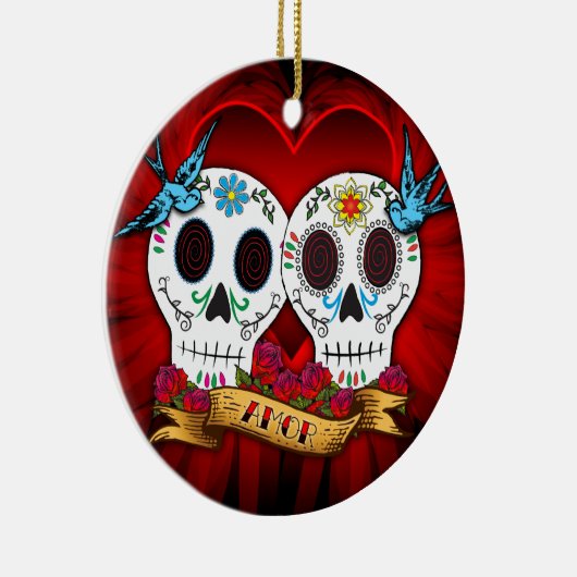 Love Skulls with Bluebird Ornament (Rechts)