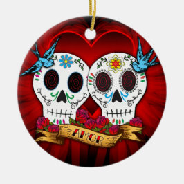 Love Skulls with Bluebird Ornament