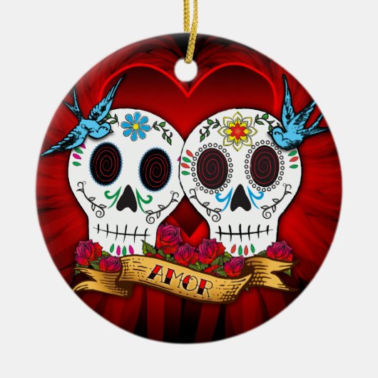 Love Skulls with Bluebird Ornament (Voorkant)