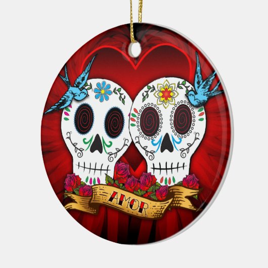 Love Skulls with Bluebird Ornament (Links)