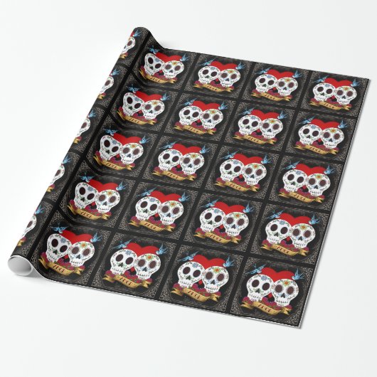 Love Skulls Wrapping Paper Cadeaupapier (Uitgerold)