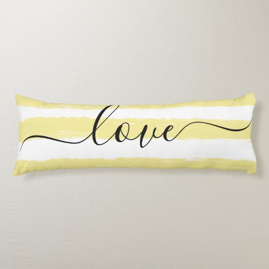 Love Sleep Yellow White Striped Waterverf Lichaamskussen (Voorkant)