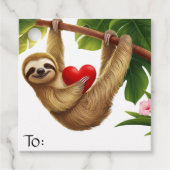 Love Sloth Holding Heart Hanging in Tree Valentijn Bedankjes Labels (Voorkant)