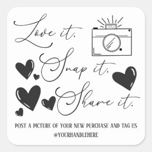 Love Snap Share Camera Heart Script Etsy Business Vierkante Sticker