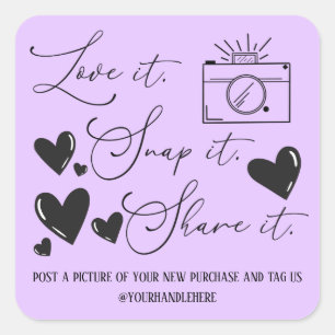 Love Snap Share Camera Heart Script Etsy Business Vierkante Sticker