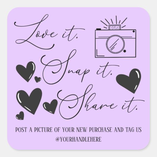 Love Snap Share Camera Heart Script Etsy Business Vierkante Sticker (Voorkant)