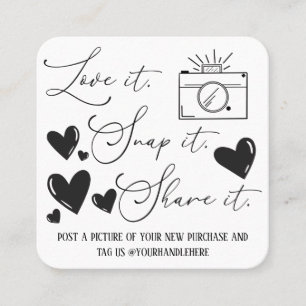 Love Snap Share Camera Heart Script Etsy Business Vierkante Visitekaartje