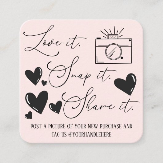 Love Snap Share Camera Heart Script Etsy Business Vierkante Visitekaartje (Voorkant)