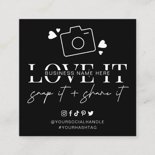Love Snap Share Social Media Minimalist Font Logo Vierkante Visitekaartje (Voorkant)