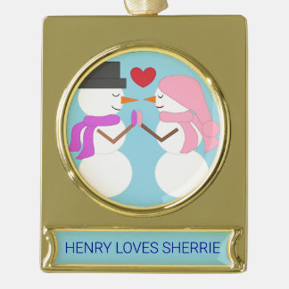 Love & Snowpeople - Lichtblauw: Verguld Banner Ornament