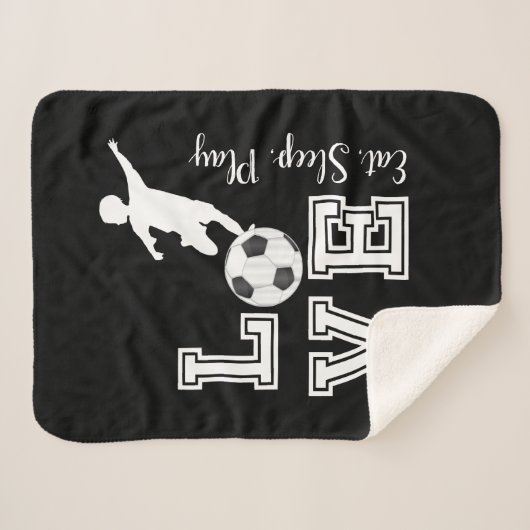 Love Soccer - Eat, Sleep, Play - Boy Sherpa Deken (Voorkant (horizontaal))