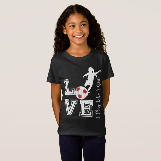 Love Soccer - I Play as a Girl - Red T-shirt (Voorkant volledig)