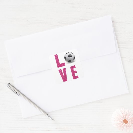 Love Soccer Vierkante Sticker (Envelop)