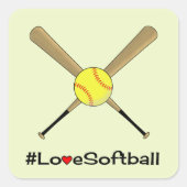 Love softball hashtag slogan Sport Vierkante Sticker (Voorkant)