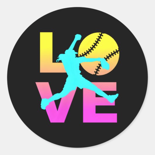 Love Softball N Ronde Sticker (Voorkant)