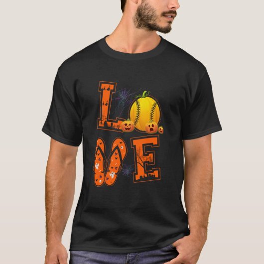 Love Softball Pumpkin Witch Halloween Cos T-shirt (Voorkant)