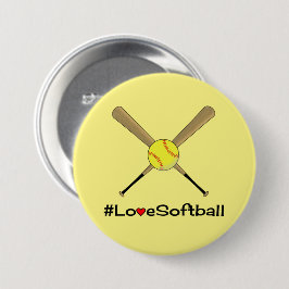 Love softball yellow hashtag sport ronde button 7,6 cm