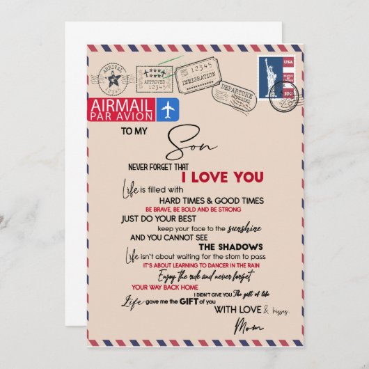 Love Son | Aan mijn zoon vergeet nooit dat ik van  Kaart (Voorkant / Achterkant)