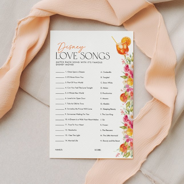 Love Song Game Spritz Bridal Shower (Love Song Game | Bridal Shower First Spritz theme)