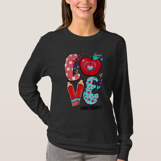 LOVE Spanic Teacher Life Leopard Heart Valentine's T-shirt (Voorkant)