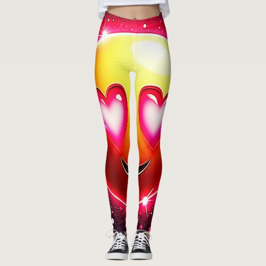 Love Sparkle Emoji Hearts Leggings (Voorkant)