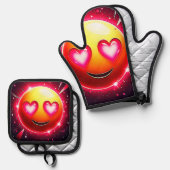 Love Sparkle Emoji Hearts Ovenwant & Pannenlap Set (Voorkant / Achterkant)