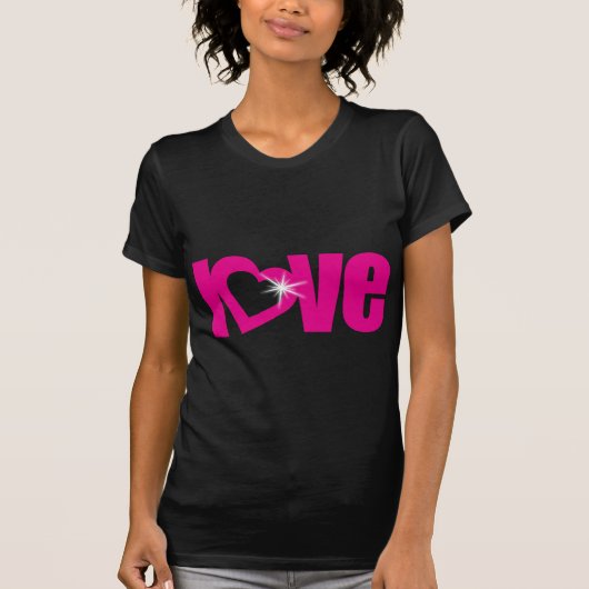 "Love" Sparkle Roze Zwart Sweetheart T-shirt (Voorkant)