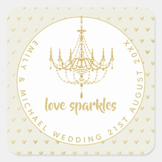 Love Sparkles Wedding Chandelier Vrijgezellenfeest Vierkante Sticker (Voorkant)