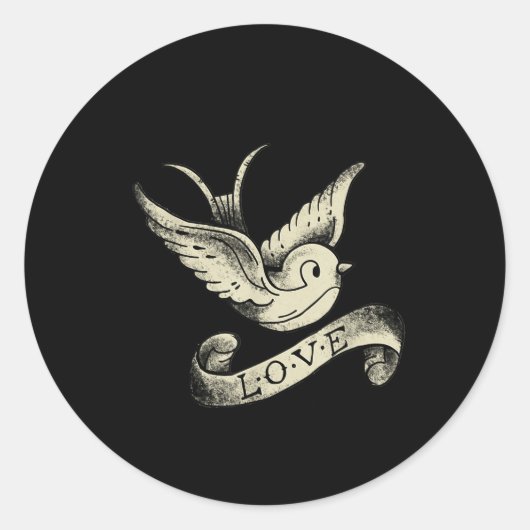 Love Sparrow Tattoo Design Ronde Sticker (Voorkant)
