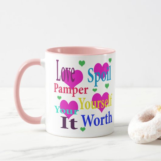 Love Spoil Pamper Yourself Logo, Pink Combo Mok (Met donut)