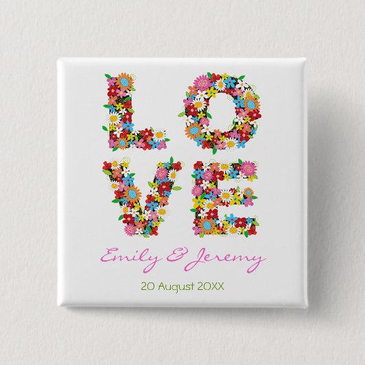 LOVE Spring Flowers Wedding Favor Gift Button (Voorkant)