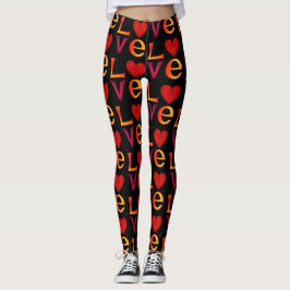 LOVE Square Lettering Ombre Rood & Geel op zwart Leggings