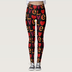 LOVE Square Lettering Ombre Rood & Geel op zwart Leggings