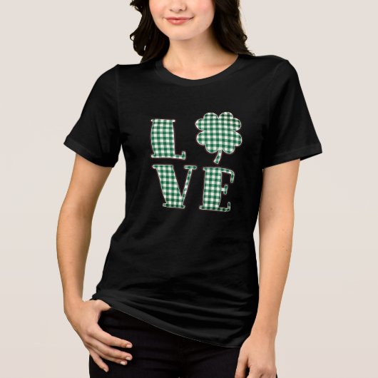 Love St Patrick's Day Green Plaid Shamrock Tri-Blend Shirt (Voorkant)