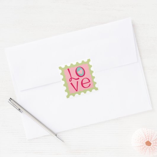 Love Stamp Vierkante Sticker (Envelop)