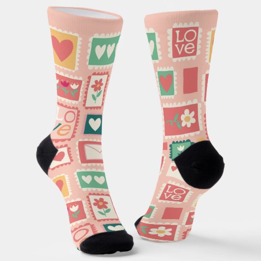 Love Stamps Pattern Crew Socks Sokken (Gebogen)