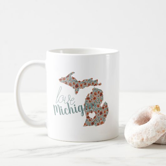 Love State of Michigan Poppies Floral Pattern Koffiemok (Met donut)