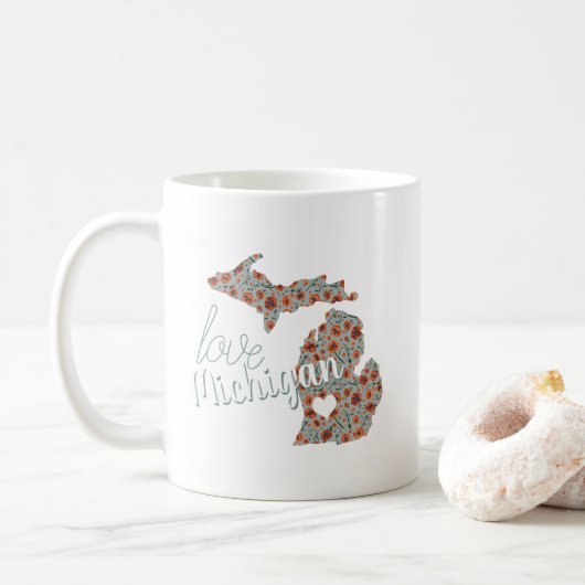 Love State of Michigan Poppies Floral Pattern Koffiemok (Met donut)