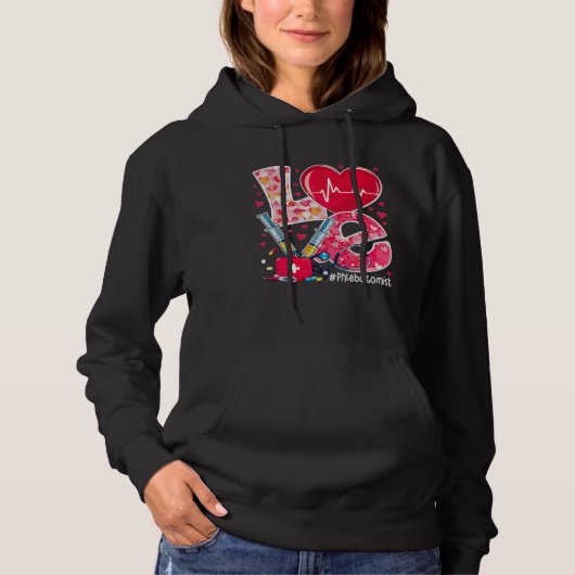 Love Stethoscope Heart Love Phlebotomist Valentine Hoodie (Voorkant)