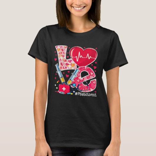 Love Stethoscope Heart Love Phlebotomist Valentine T-shirt (Voorkant)