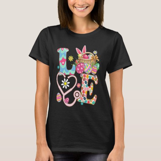 Love Stethoscope Scrub Life Nurse Bunny Easter Day T-shirt (Voorkant)